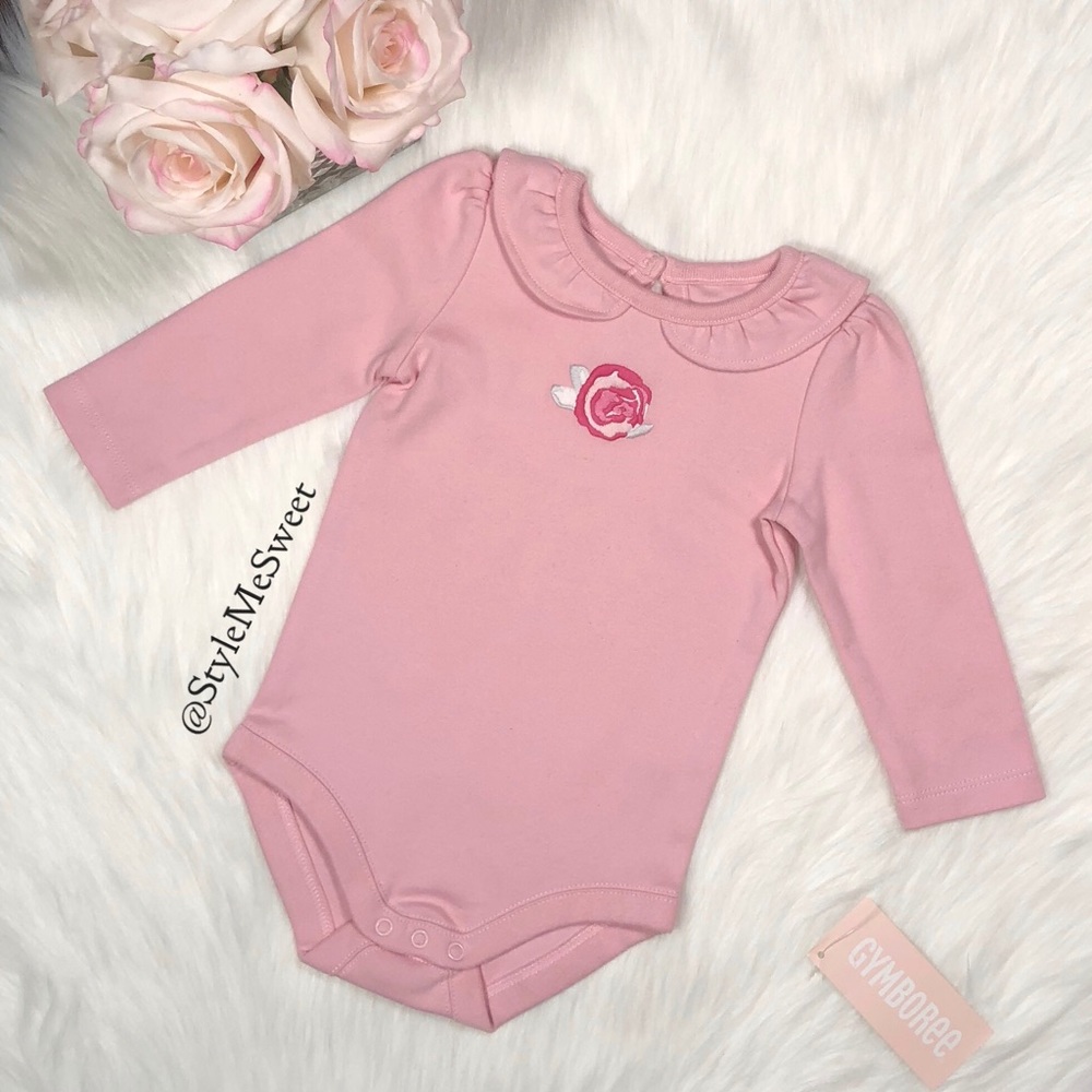 Gymboree pink bodysuit with embroidered flower